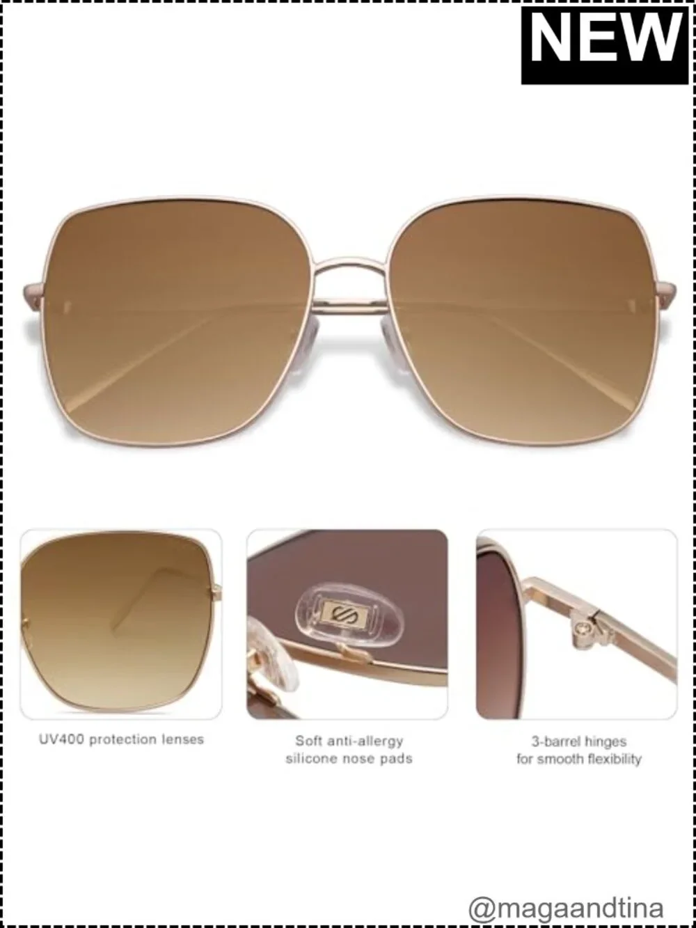 Oversized Square Metal Frame Sunglasses UV400 Protection Unisex